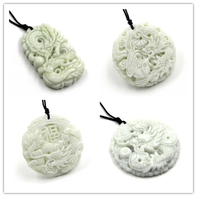 Women'S Fashion Jewellery - Naturalna biel jade smok wisiorek feniks