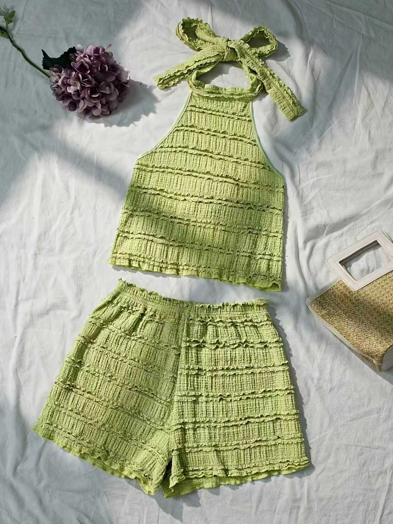 Lace Trim Cami - Damski letni zestaw w stylu europejskim
