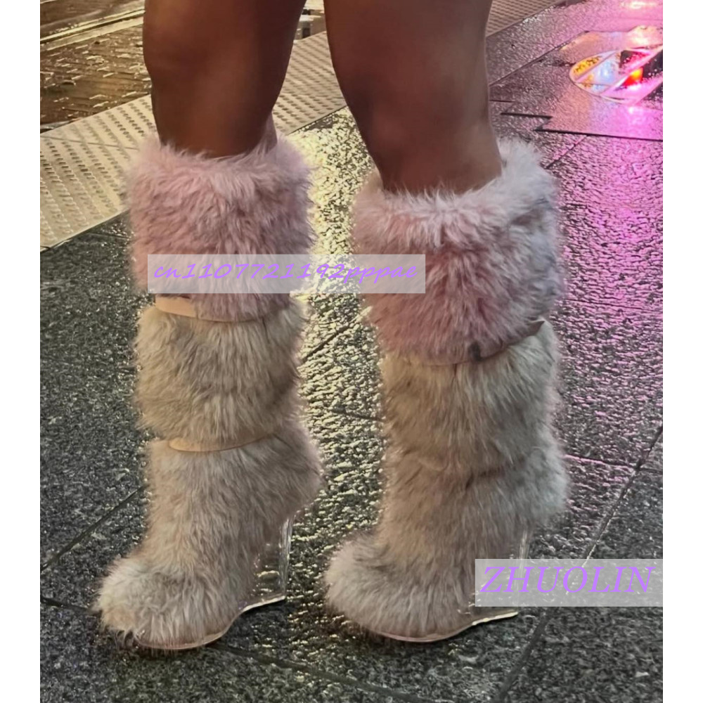Zimowe Gradientowe Futrzane Pr – Women'S Fashion Knee High Boots recenzja i cena